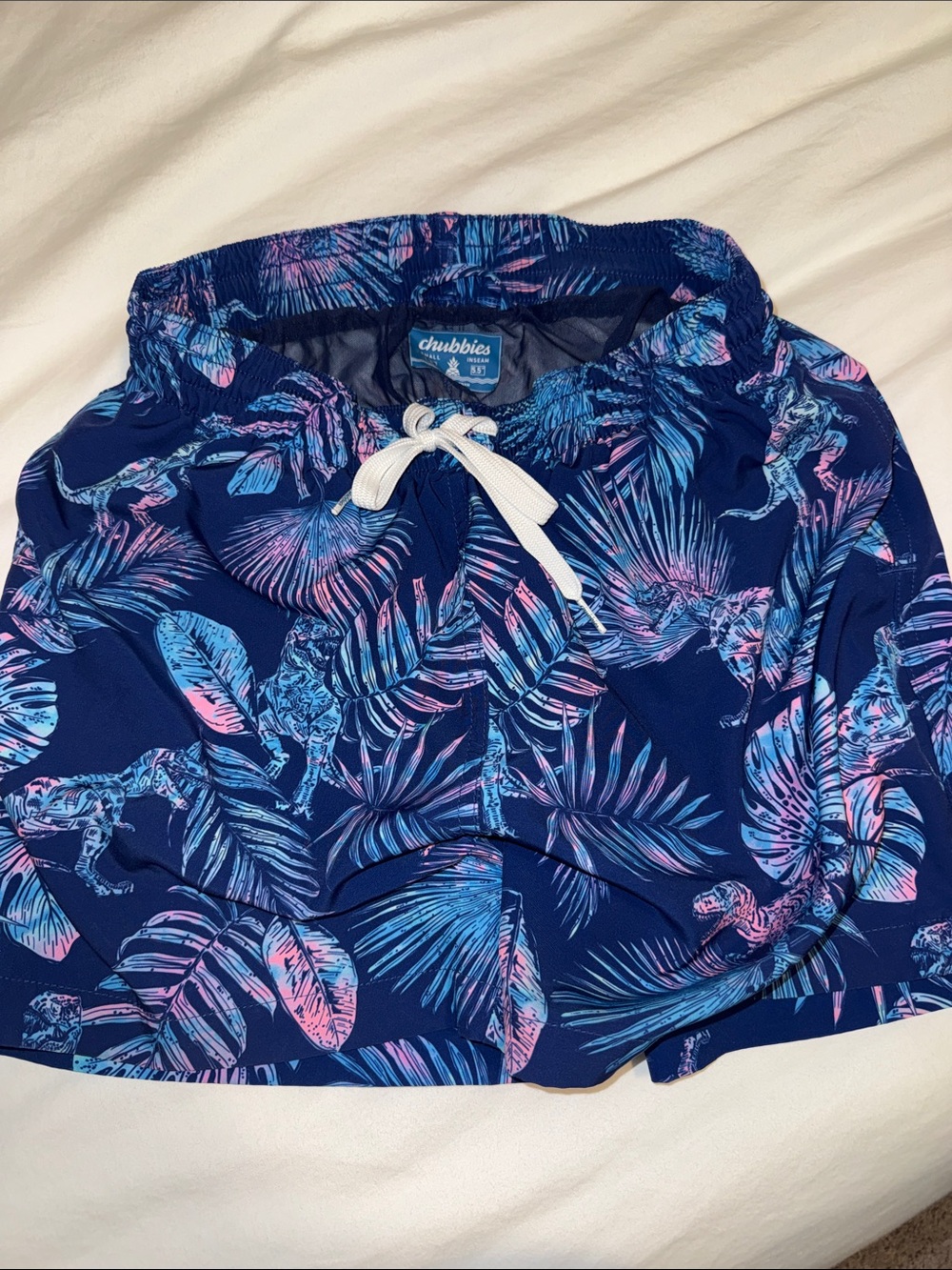 Chubbies Navy Blue Tropical Leaf Swim Shorts